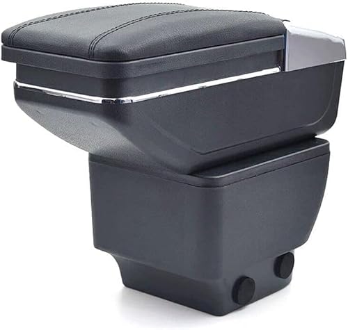 Armlehne Auto Mittelarmlehne Mittelkonsole Organizer Konsole Armlehnenbox Schwarz Leder Ablagefach 3D Drehbar Schiebeverdeck Getrankehalter Aschenbecher Kompatibel mit Mazda 2 2008-2014 Schrägheck von Generic