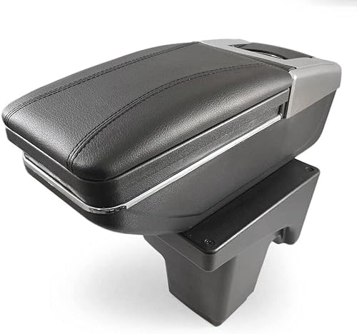 Armlehne Auto Mittelarmlehne Mittelkonsole Organizer Konsole Armlehnenbox Schwarz Leder Ablagefach 3D Drehbar Schiebeverdeck Getrankehalter Aschenbecher Kompatibel mit Ford Focus 3 III 2012-2020 von Generic