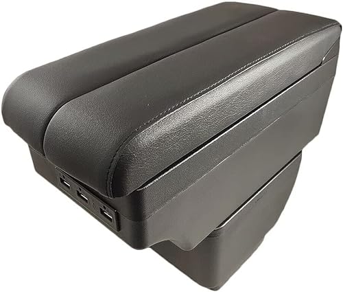 Armlehne Auto Mittelarmlehne Mittelkonsole Organizer Schwarz Konsole Leder Aufbewahrungsbox Armlehnenbox Ablagefach mit USB Schiebeverdeck Getrankehalter Kompatibel mit Mazda 2 2008-2014 Schrägheck von Generic