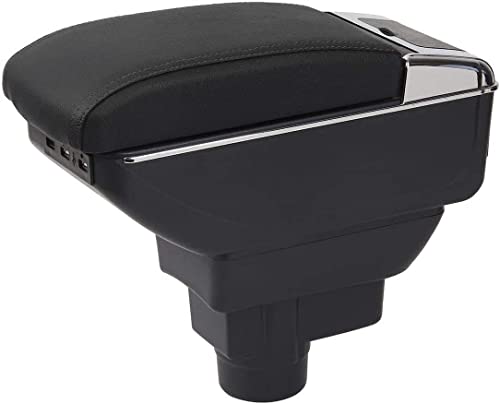 Armlehne Auto Mittelarmlehne Mittelkonsole Organizer Schwarz Leder Konsole Armlehnenbox Ablagefach Aufbewahrungsbox mit USB Einziehbar Getrankehalter Aschenbecher Kompatibel mit Opel Corsa D 06-12 von Generic