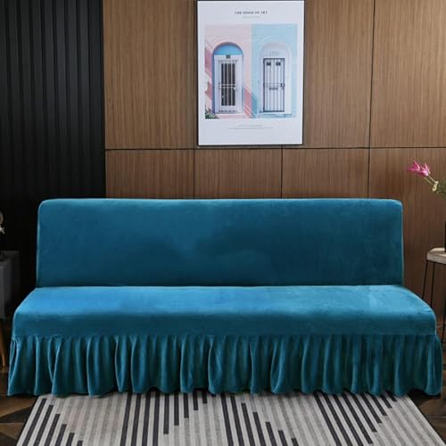 Armloser Schlafsofabezug Mit Rüschenrock, Dicker, Weicher Samtstoff-futon-schonbezug Möbelschutz Mit Elastischem Boden Für Das Wohnzimmer, Blue, Small (120-140cm) von Generic