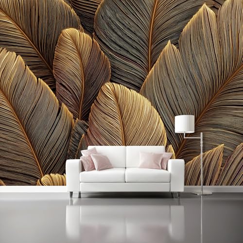 Art Fototapete Federmuster Art Mauer VliesTapete 200 x 140 cm, Wandtapete Abstrakter Stil Wanddeko Wand Wohnzimmer Schlafzimmer Wohnung Wandbilder, Gold Braun von Generic