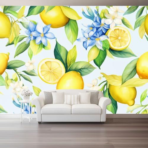 Art Fototapete Zitrone Pflanzen Art Mauer VliesTapete 400 x 280 cm, Wandtapete Aquarellstil Wanddeko Wand Wohnzimmer Schlafzimmer Wohnung Wandbilder, Gelb Grün von Generic