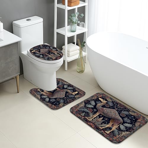 Artistic Badezimmermatten-Set, exotisches Vogel-Design, saugfähig, rutschfest, U-förmig, waschbar, tropisches Blumenmuster, schnell trocknend, Memory-Schaum, Badezimmerteppich-Set, 3-teilig von Generic