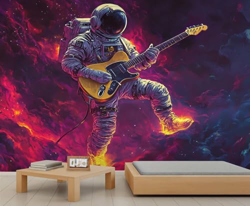 Astronauten Wandbild Weltraum Wandtapete Gitarren Tapete Fantasy Nebel Wandpapier für Schlafzimmer Wohnzimmer Poster 490 X 350 cm von Generic