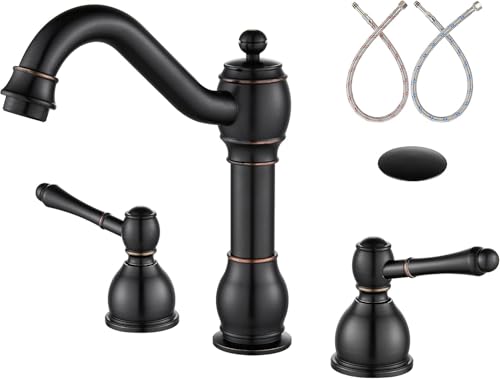 Atique Messing 8 Zoll Weit Verbreitete Waschbeckenarmatur Doppelhebelgriff 3 Loch Deck Mount Waschtisch Einhebelmischer Mit Pop-up-abflussbaugruppe, Bronze, Style E Atique Messing 8 Zoll Weit Verbreitete Waschbeckenarmatur Doppelhebelgriff 3 Loch Deck Mount Waschtisch Einhebelmischer Mit Pop-up-abflussbaugruppe, Bronze, Style E von Generic