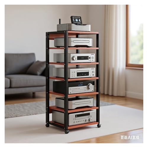 Audio HiFi Regal Rack Multifunktionaler Medienständer for das Wohnzimmer, offener CD-Player-Ständer, höhenverstellbarer Medienaufbewahrungsschrank, HiFi-Regal for Audiosystem(Brown) von Generic