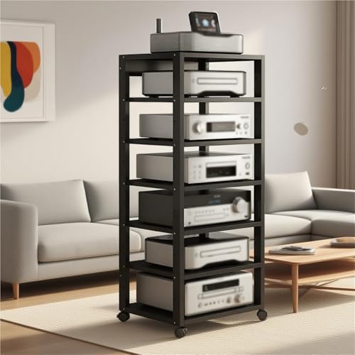 Audio HiFi Regal Rack Multifunktionaler Medienständer for das Wohnzimmer, offener CD-Player-Ständer, höhenverstellbarer Medienaufbewahrungsschrank, HiFi-Regal for Audiosystem(Schwarz) von Generic