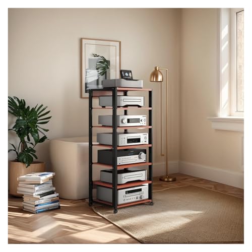 Audio HiFi Regal Rack Rack Audio HiFi Multifunzionale 7 Livelli – Mobile Unterstützung mit universellen Rotellen, Gerüst for A/V-Geräte, modernes und Robustes Design, Tragfähigkeit 150 kg(Teak Color) von Generic
