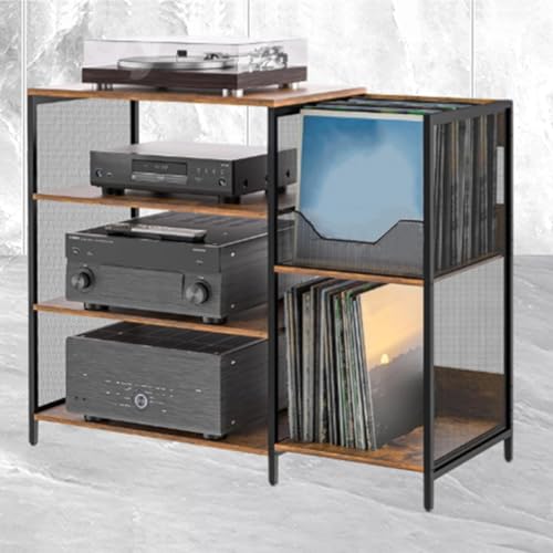 Audio-Komponenten Audio-Video-Regal HiFi Rack aus Holz & Stahl, Offener CD-Player-Ständer, 4-Stufiger Audio-Medienständer, für Heimkino Schlafzimmer von Generic