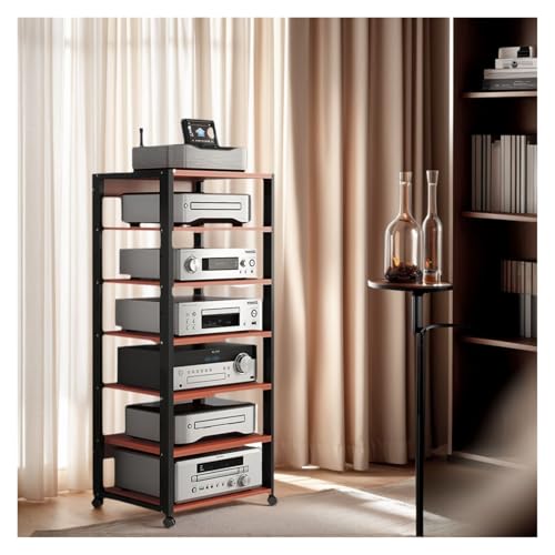 Audio Rack HiFi Regal 7-stufiger Audio-Rack-Turm, CD-Plattenspieler, Stereo-Receiver, AV-Geräteschrank, Präsentationsregal, Multi-Scene-Media-Regale for das Wohnzimmer(Teak Color) von Generic