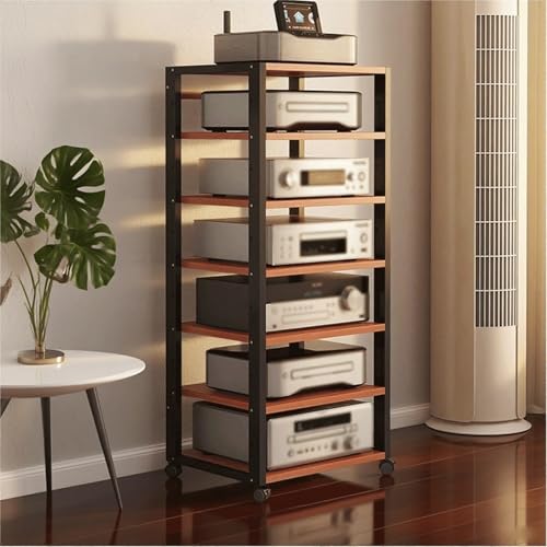 Audio-Rack-Tower 7-stufiger Audio-Rack-Turm, CD-Plattenspieler, Stereo-Receiver, AV-Geräteschrank, Präsentationsregal, mit verstellbaren Holzregalen, Tragkraft 550 lbs(Red) von Generic