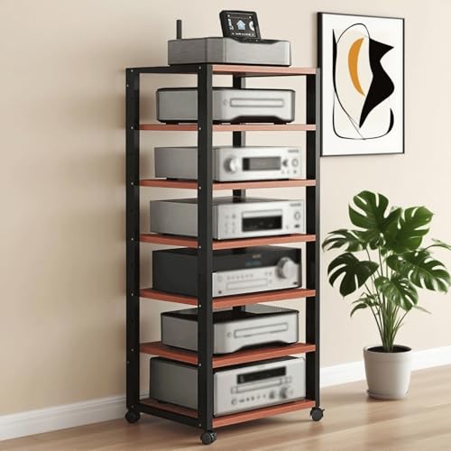 Audio-Rack-Tower 7-stufiger Audio-Rack-Turm, Heimkino-CD-Plattenspieler-Stereo-Receiver-Gerätekonsole, mit verstellbaren Regalen, Gewichtskapazität 550 Pfund, einfach zu montieren(Red) von Generic