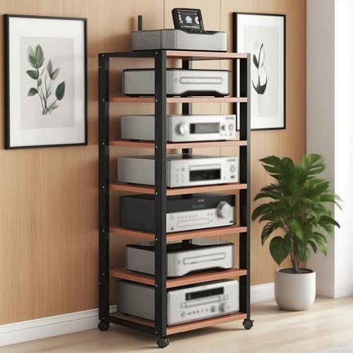 Audio-Rack-Tower Audio-Rack-Turm, CD-Plattenspieler, Stereo-Receiver, AV-Geräteschrank, Präsentationsständer, mit verstellbaren Holzregalen, Tragkraft 220 lbs, for Zuhause(Red) von Generic