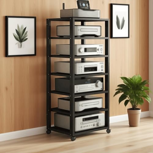 Audio-Rack-Tower Audio-Rack-Turm, CD-Plattenspieler, Stereo-Receiver, AV-Geräteschrank, Präsentationsständer, mit verstellbaren Holzregalen, Tragkraft 220 lbs, for Zuhause(Schwarz) von Generic