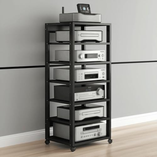 Audio-Rack-Tower Multifunktions-Lagerregal mit offenem Boden, 7-stufiger AV-Komponenten-Medienständer, CD-Player-Ständer, Stereoschrank, beweglicher Audioturm(Schwarz) von Generic