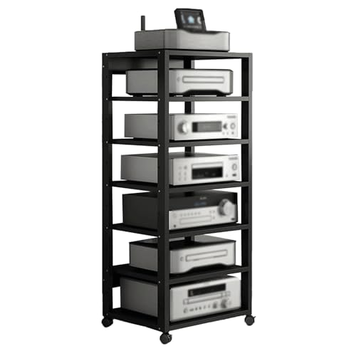 Audio-Rack-Tower Schrank for Medienkomponenten, Konsolenregal for Unterhaltungsvideospielgeräte mit Rädern und verstellbarem Holzregal, einfach zu montieren, for zu Hause(Schwarz) von Generic