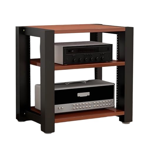 Audio-Video-Regal HiFi Rack aus Holz & Stahl, Höhenverstellbarer Medien Aufbewahrungssch Rank, Audio-Komponenten für Heimkino Schlafzimmer büro(Red,60 * 60cm/23.6 * 23.6in) von Generic