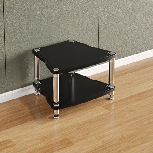 Audio-Video-Regal HiFi Rack aus Holz & Stahl Audio-Komponenten, Offener CD-Player-Ständer HiFi Regal Eckschrank, für Heimkino Schlafzimmer Büro(Black,41cm/16.1in) von Generic