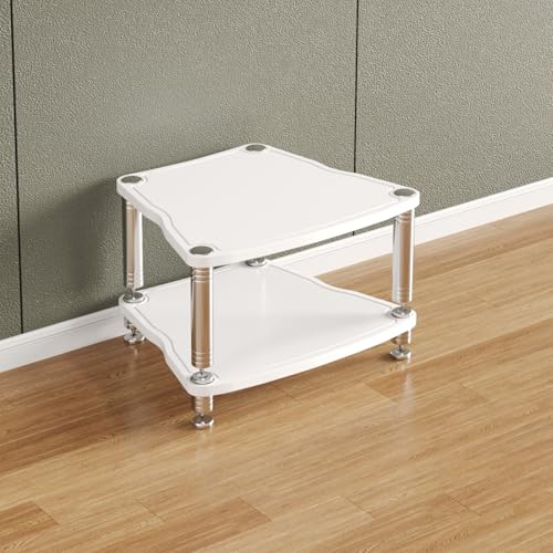 Audio-Video-Regal HiFi Rack aus Holz & Stahl Audio-Komponenten, Offener CD-Player-Ständer HiFi Regal Eckschrank, für Heimkino Schlafzimmer Büro(White,41cm/16.1in) von Generic