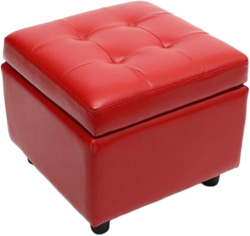 Aufbewahrung Fußhocker Ottomane Würfel Getuftete Fußstütze Hocker Flip Top Hocker Kunstleder Couchtisch Für Wohnzimmer Schlafzimmer Büro, Red, 44x44x38cm(17x17x15inch) von Generic