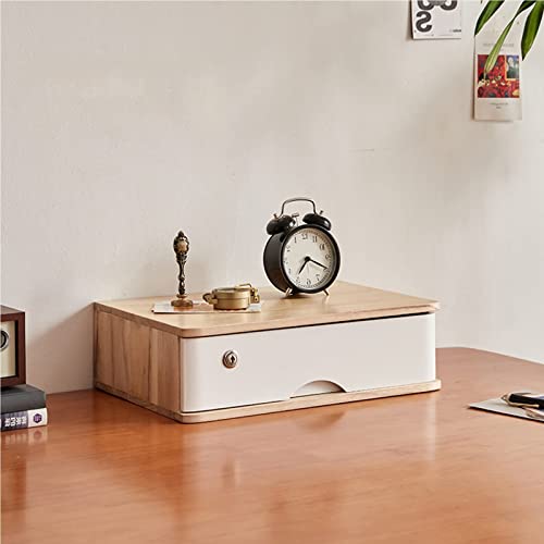 Aufbewahrungsbox aus Massivholz mit Schubladen und Schloss Multifunktionaler Desktop File Nizer und Monitor Stand Desktop File Cabinet für Home Office Nization von Generic