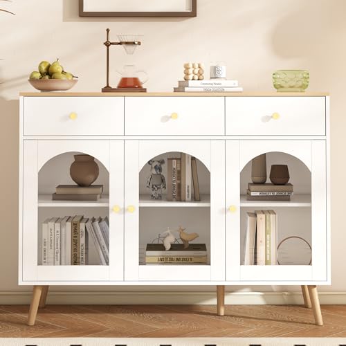 Aufbewahrungsschrank mit 3 Schubladen und 3 gewölbten Türen mit gehärtetem Glas Sideboard für Buffet-Tische Kaffeebarschrank für Esszimmer Küchen Anrichte Weiß + Holzfarbe Aufbewahrungsschrank mit 3 Schubladen und 3 gewölbten Türen mit gehärtetem Glas Sideboard für Buffet-Tische Kaffeebarschrank für Esszimmer Küchen Anrichte Weiß + Holzfarbe von Generic