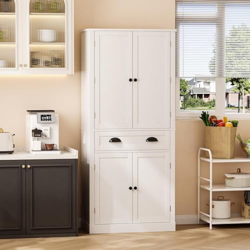 Aufbewahrungsschrank mit 4 Türen & 1 Schublade – 2 Türen mit Ablagen, 4 verstellbare Regale, 6 Staufächer – Moderner Küchenschrank für Esszimmer, Wohnzimmer, Büro von Generic