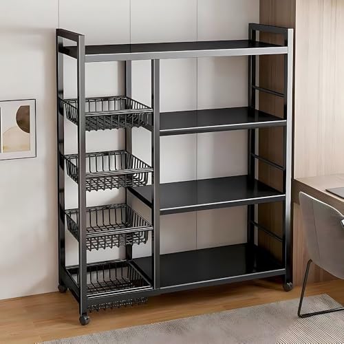 Aufbewahrungswagen, Küchen-Aufbewahrungsregal mit Netzkörben und verstellbaren Regalen, Metallrahmen, Servierwagen auf Rädern für Küche, Badezimmer, Wohnzimmer und Büro von Generic