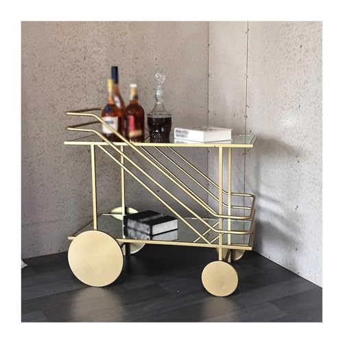 Aufbewahrungswagen, moderner 2-stufiger Küchenbarwagen aus Glas und Metall mit Rädern, Kaffee-/Weinaufbewahrungs- und Servierwagen für Zuhause oder das Büro, Farboptionen verfügbar von Generic
