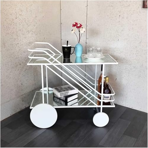 Aufbewahrungswagen Bar- Und Servierwagen Moderner Rollbar- Und Servierwagen, 2-stufige Küchenbarwagen Aus Glas Und Metall Mit Rädern, Move Storage Coffee/Wine Island Regal A, Silver, Small von Generic