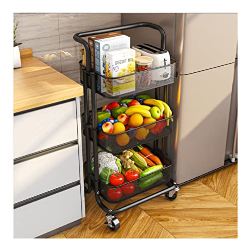 Aufbewahrungswagen für Obst und Gemüse, 3-stöckiges Regal, Aufbewahrungsregal, Organizer-Ständer, Mehrzweck-Rollwagen mit feststellbaren Rädern, mobiler Regal-Organizer für Küche, Schlafzimm von Generic