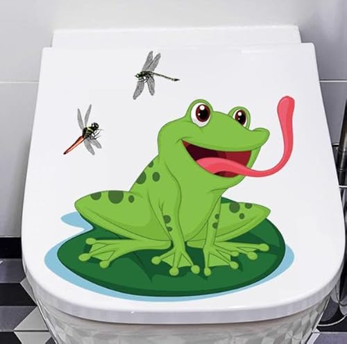 Aufkleber für WC Toiletten Deckel Netter Frosch-Toiletten-Aufkleber-Toiletten-Toiletten-Logo-Aufkleber-Toilettenabdeckungs-dekorativer Aufkleber (Green-b, One Size) von Generic