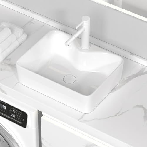 Aufsatzwaschbecken For Badezimmer, Mehrere Größenoptionen, Keramik-Aufsatzwaschbecken, Kleine Waschtische, Wohnungswaschbecken For Die Balkonwaschmaschine Über Der Garderobe(White D,40.5x30.5x13cm) von Generic