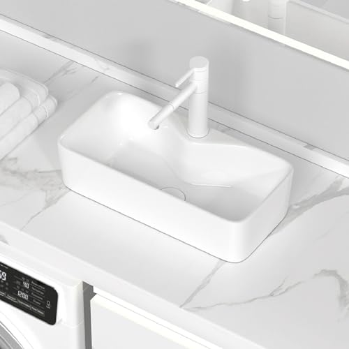 Aufsatzwaschbecken For Badezimmer, Mehrere Größenoptionen, Keramik-Aufsatzwaschbecken, Kleine Waschtische, Wohnungswaschbecken For Die Balkonwaschmaschine Über Der Garderobe(White A,55x31.5x14cm) von Generic