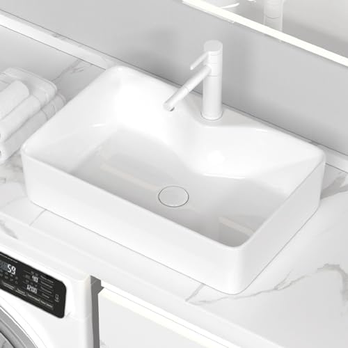 Aufsatzwaschbecken For Badezimmer, Mehrere Größenoptionen, Keramik-Aufsatzwaschbecken, Kleine Waschtische, Wohnungswaschbecken For Die Balkonwaschmaschine Über Der Garderobe(White B,60x40x14cm) von Generic