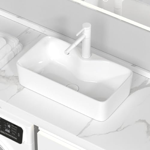 Aufsatzwaschbecken For Badezimmer, Mehrere Größenoptionen, Keramik-Aufsatzwaschbecken, Kleine Waschtische, Wohnungswaschbecken For Die Balkonwaschmaschine Über Der Garderobe(White D,50x25x14cm) von Generic