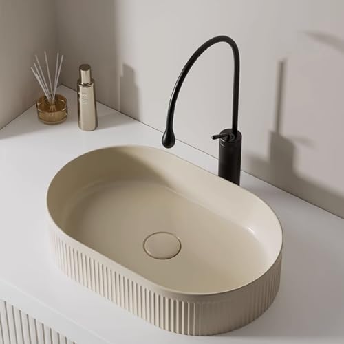 Aufsatzwaschbecken For Badezimmer, Ovales Keramikwaschbecken Mit Abtropffläche, Konsolenwaschbecken For Badezimmer, Garderobe, Waschtisch, Leicht Zu Reinigen(Yellow,57.5x36.5x12cm) von Generic