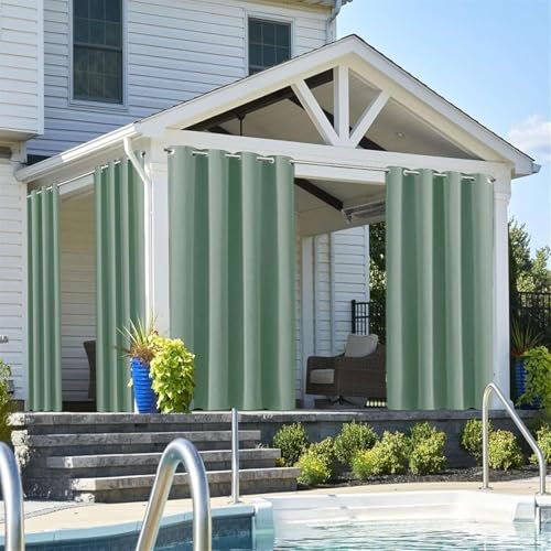 Außenvorhang Blackout wasserdichte Fensterbehandlung Vorhänge Außenvorhänge Öse Top Panel Für Terrasse, Pergola, Veranda Blau, Green 2, 254 x 274cm | 1 Panel von Generic
