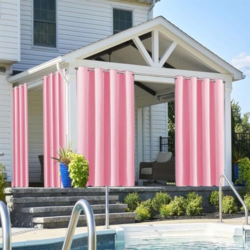 Außenvorhang Blackout wasserdichte Fensterbehandlung Vorhänge Außenvorhänge Öse Top Panel Für Terrasse, Pergola, Veranda Blau, Pink, 132 x 274cm | 1 Panel von Generic