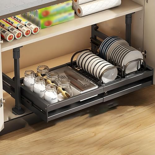 Ausziehbare Küchenschrank-Organizer, Schiebeschubladen Für Küchenschrank, Ausziehbare Schrank-Organizer-ausziehbare Schubladen, Kein Bohren Und Fräsen E, Black, Double Layer_26*42 * 52CM Ausziehbare Küchenschrank-Organizer, Schiebeschubladen Für Küchenschrank, Ausziehbare Schrank-Organizer-ausziehbare Schubladen, Kein Bohren Und Fräsen E, Black, Double Layer_26*42 * 52CM von Generic