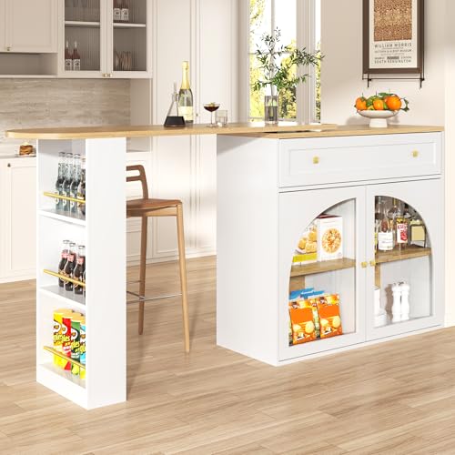 Ausziehbarer Bartisch mit Stauraum, 360° drehbarer Hochtisch mit Seitenregal und Glastüren, moderner Kücheninsel Bistro Tisch, beweglicher Esstisch für Wohnzimmer oder Bar Ausziehbarer Bartisch mit Stauraum, 360° drehbarer Hochtisch mit Seitenregal und Glastüren, moderner Kücheninsel Bistro Tisch, beweglicher Esstisch für Wohnzimmer oder Bar von Generic