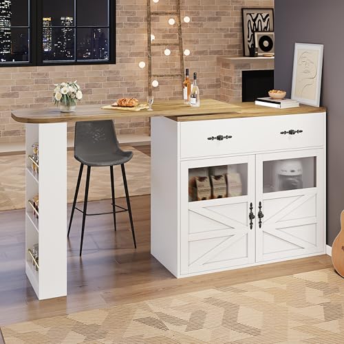 Ausziehbarer Bartisch mit Stauraum und 360° Drehfunktion – Moderner Hochtisch mit Regalen, beweglicher Bistrotisch für Küche oder Home-Bar von Generic