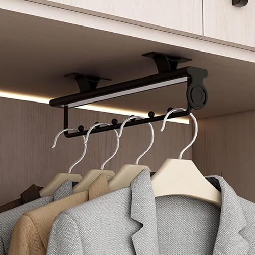 Ausziehbarer Kleiderschrank Valet Rod Einziehbare Schrankstange Heavy Duty Verstellbarer Kleiderschrank Kleiderstange Hängende Hosenbügel Wandmontierter Kleiderbügel O, Black, 46cm Ausziehbarer Kleiderschrank Valet Rod Einziehbare Schrankstange Heavy Duty Verstellbarer Kleiderschrank Kleiderstange Hängende Hosenbügel Wandmontierter Kleiderbügel O, Black, 46cm von Generic