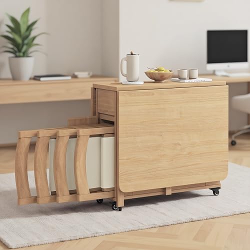Ausziehbares, faltbares Esstisch-Set aus Holz mit 4 Stühlen – perfekt for kleine Räume, Küche und Esszimmer von Generic
