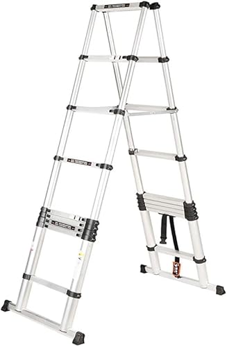 Ausziehleiter, Haushaltsleiter, A-Rahmenleiter aus Aluminiumlegierung, Trittleiter, Ingenieurleiter (Größe: Fischgrätenleiter 5,3 m + 5,3 m) (Fischgrätenleiter 2 m + 2 m) von Generic
