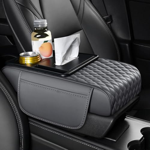 Auto Armlehnenpolster für Citroen C4 Grand SpaceTourer 2018-2023, Multifunktionales Leder Mittelkonsole Armlehne Kissen, mit Getränkehalter und Organizer Taschen,Grey von Generic