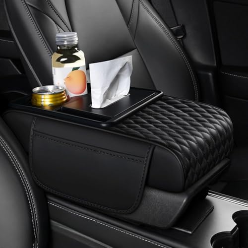Auto Armlehnenpolster für Discovery Sport 2016-2019-2023 2024 2025, Multifunktionales Leder Mittelkonsole Armlehne Kissen, mit Getränkehalter und Organizer Taschen,Black von Generic