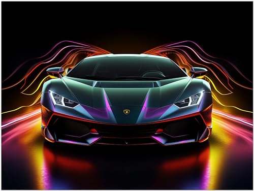 Auto Poster - Lamborghini Aventador Neon Sportwagen Kunstdruck Illustration Wandbild P486N (40x30 cm) von Generic