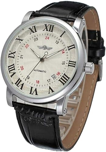 Automatikuhr Wier Vollautomatische Mechaische Pu-Leder Bad Me Uhr Sportuhr Mit Chageable Bads, 白面黑字银边黑带 von Generic